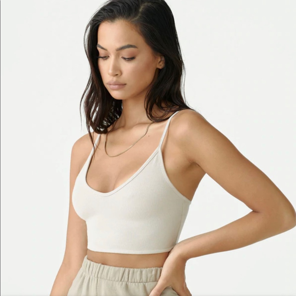 Joan Brown STRAPPY CROP TANK in Dune flexrib